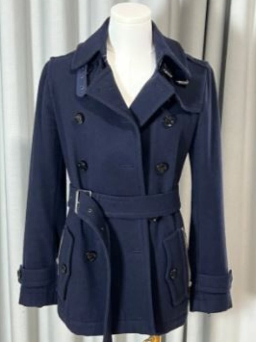 Burberry Wool Cashmere Navy Double-Breasted Coat USA Size 2